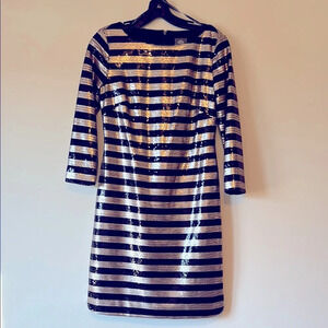 VINCE CAMUTO Black and Silver Striped Sequin Dress